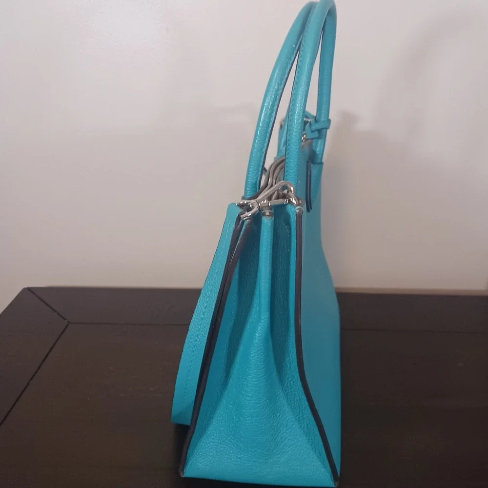 Michael Kors Mercer Large Pebbled Leather Convertible Tote Crossbody Aqua Blue